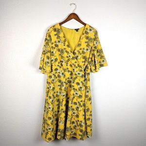 Torrid Yellow Floral Faux Wrap Dress Flutter 16